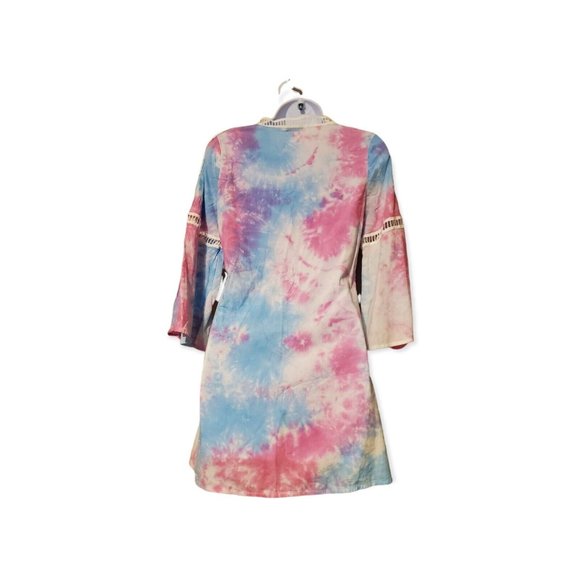 Wonderlust LA Women's Size Small Pastle Tye Dye Blouse White Cutout Trim - Picture 2 of 7